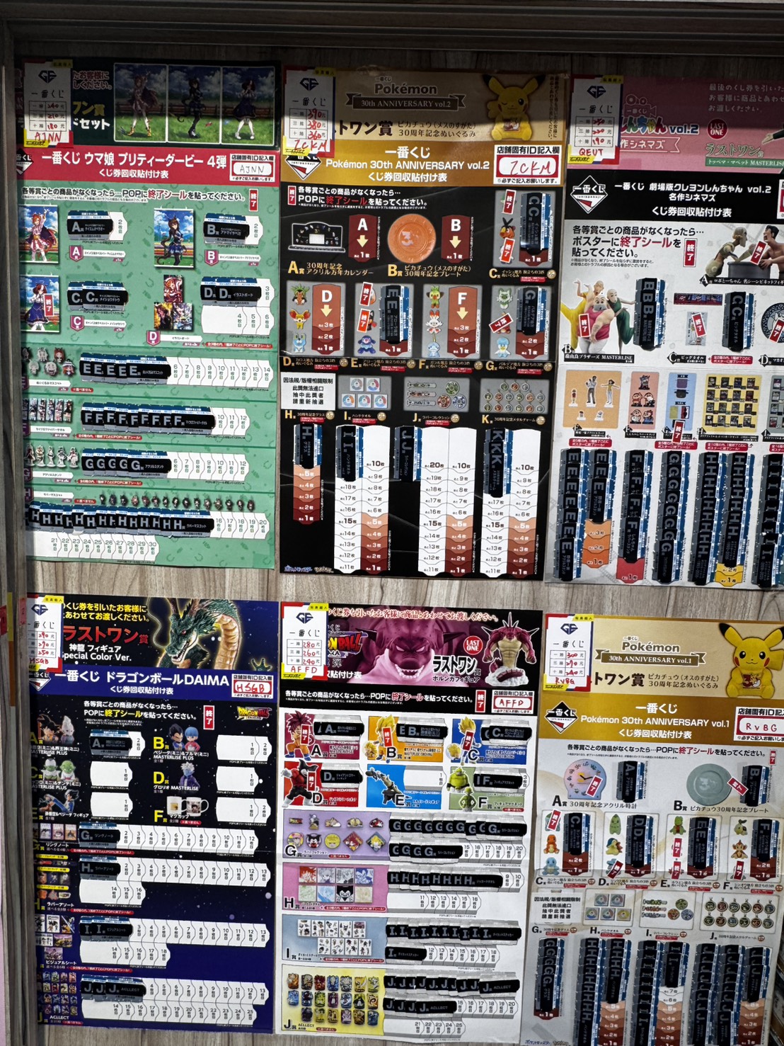 門市一番賞配率牆照片 2026-10-31（第1組，未轉錄） 配率板